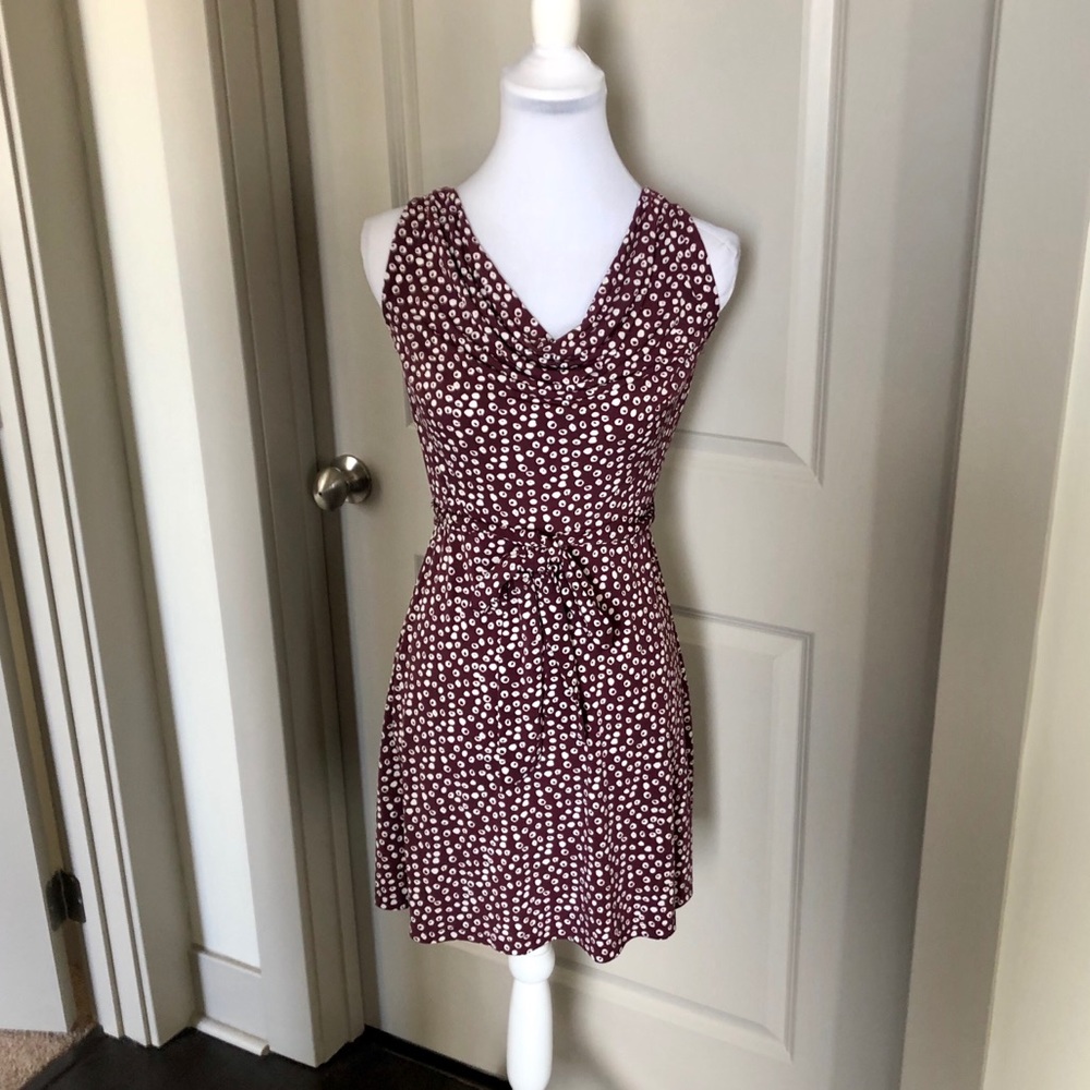 LOFT Burgundy Floral Print Mini Dress